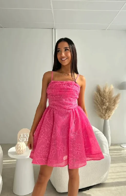 Hot Pink Short Party Dress Spaghetti Straps A-Line Birthday Dress, DP2428 Bodycon Fitted Nightout