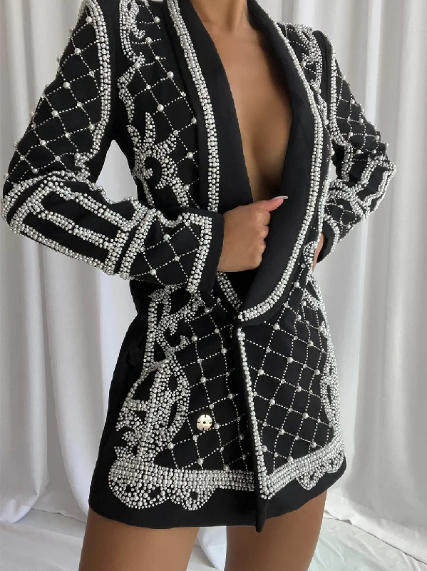 NAUTA Pearls Beaded Blazer Dress in Black Women's Unique Blazer