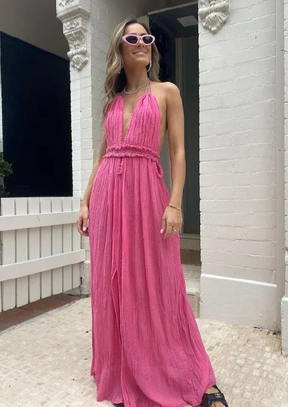 Deep V Neck Backless Halter A-Line Party Dress with Front Slit, DP2344 sweetheart Neckline Romantic