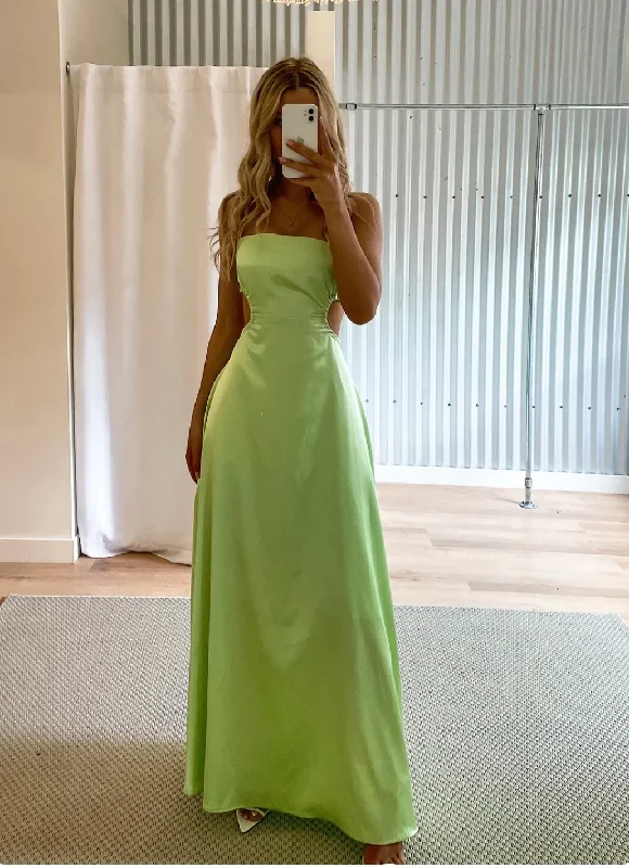 Green Strapless A-Line Backless Long Party Dress Wedding Guest Dress,DP1971 Tunics Distressed trendy