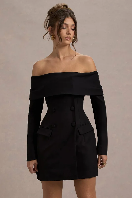 Tara | Black Bardot Tailored Blazer Dress Women's Custom Jacket