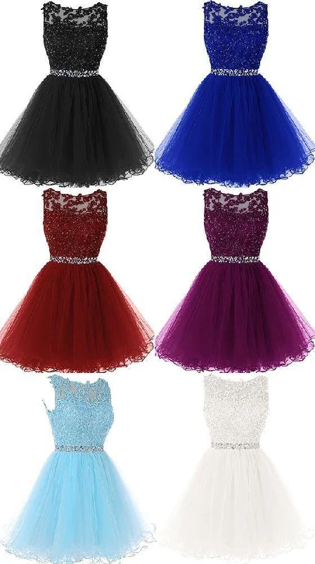 A Line Sleeveless Lace Rhinestone Short Cocktail Party Dress Tunics Gym athletic