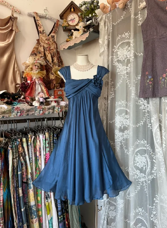 Teal Sleeveless A-Line Chiffon Vintage Short Party Dress Homecoming Dress, D342 Tunics Satin smooth