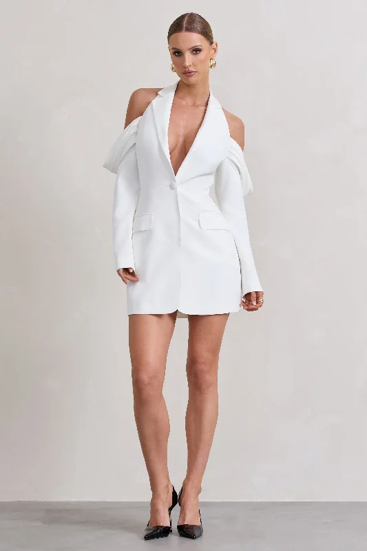 Your Night | White Plunge Draped Blazer Dress Women's Trendy Suit