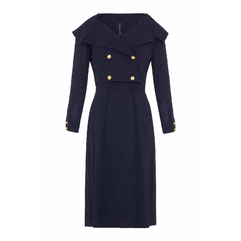 1960s Mr Mort Navy Dress and Jacket Suit Lace Jacket Ribbed Jacket Sequined Jacket