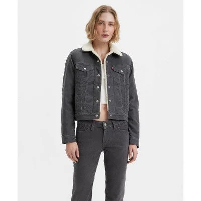New - Levi's Women's Button Up Winter Sherpa Trucker Jacket Slim Fit Faux Fur Fabric Real Fur Fabric Shearling Fabric