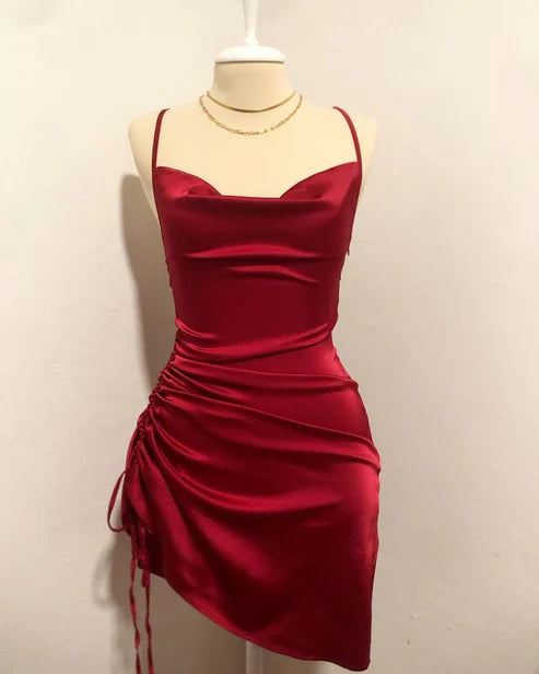 Wine Red Straps Sheath Satin Short Party Dress Homecoming Dress, MD7872 Tunics Top rated