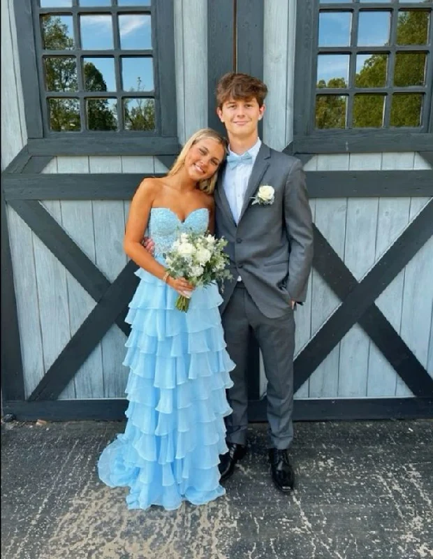 Blue Sweetheart A-Line Tiered Choffon Long Party Dress, DP3523 Tunics Modern contemporary