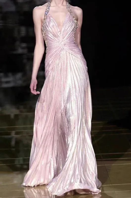 Pink Halter Beading A-Line Formal Party Dress, DP2048 Tunics Practical easy-care