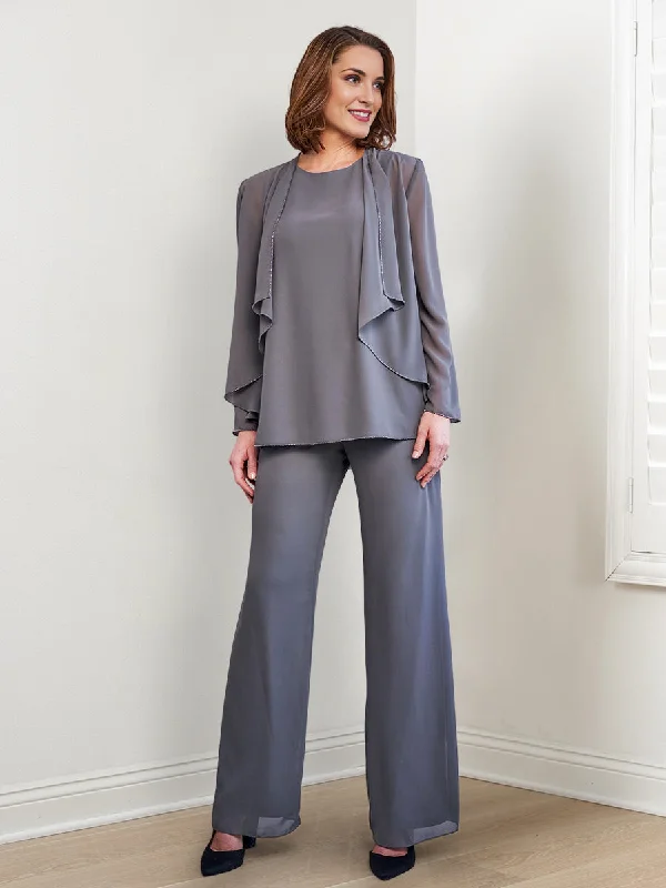 Chiffon Long Sleeves Mother Of The Bride Pantsuits With Jacket Striped Jacket Polka Dot Jacket Floral Jacket