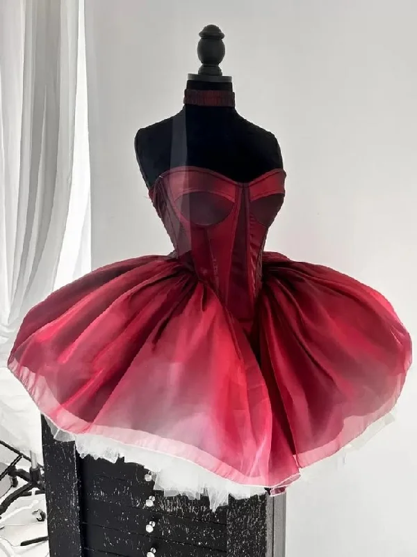 Burgundy Sweetheart Neck A-Line Short Party Dress Homecoming Dress, D524 Tunics Top Casual
