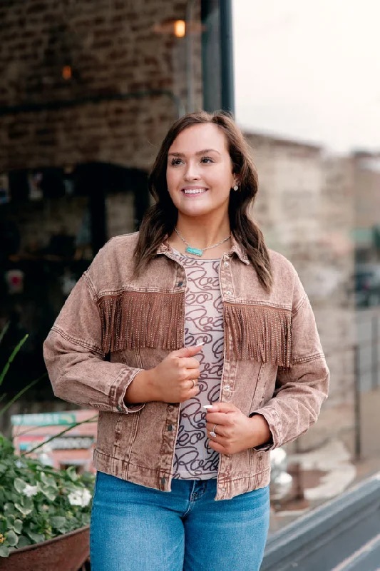 Moose Rhinestone Fringe Jacket Tailored Jacket Straight Jacket A-Line Jacket