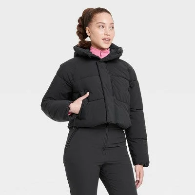 New - All In Motion Women's Cropped Winter Hooded Wind-Resistant Snow Sport Jacket Plaid Jacket Tartan Jacket Houndstooth Jacket