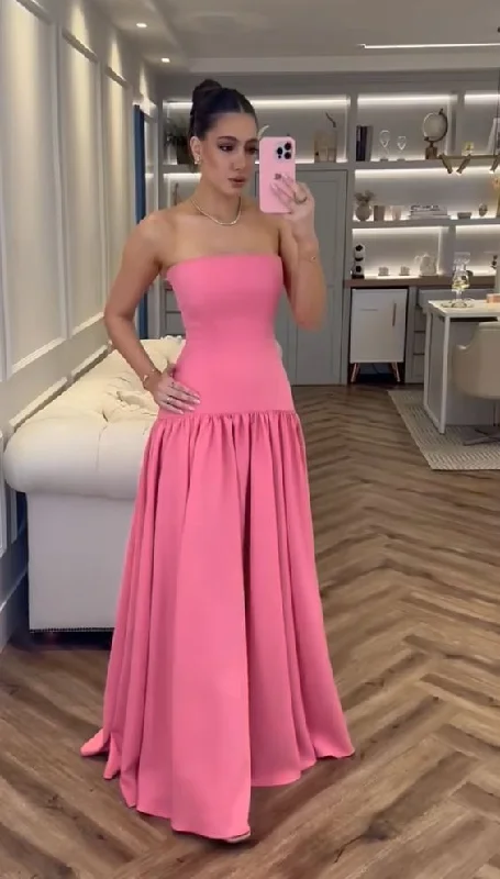 Lovely Pink A-Line Strapless Long Party Dress Wedding Guest Dress, DP3330 Tunics Stylish modern