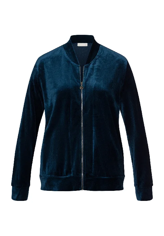 Favourites Velvet Zip-Up Jacket | Mystic Blue 78856-1652 Collared Jacket Crew Neck Jacket Turtle Neck Jacket