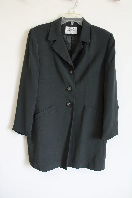 Le Suit Green Blazer Long Jacket | 14 Petite Front Pockets Side Pockets Patch Pockets