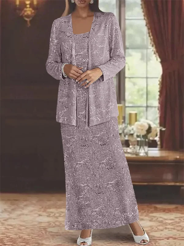 Chiffon Scoop Ankle-length Mother of the Bride Dresses with Sequins & Jacket Fleece Fabric Down Fabric Feather Fabric