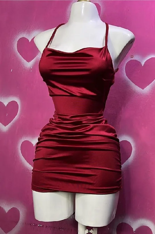 Wine Red Straps Sheath Satin Short Party Dress Homecoming Dress, MD7874 Tunics New arrival