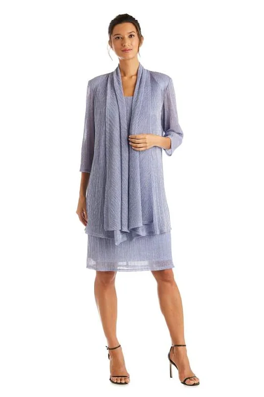 R&M Richards 5191 - Scoop Metallic Sheath Dress With Jacket Denim Fabric Leather Fabric Suede Fabric