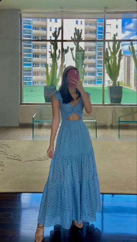 Blue A-Line Cute Long Party Dress Wedding Guest Dress,DP1988 Tunics Top Casual