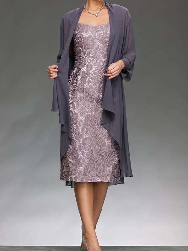 Sheath/Column Sleeveless Mother of the Bride Dresses with Applique & Jacket Striped Jacket Polka Dot Jacket Floral Jacket