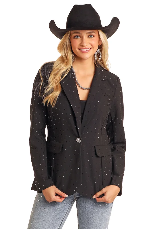 ROCK & ROLL BLACK RHINESTONE BLAZER Women's Luxurious Jacket