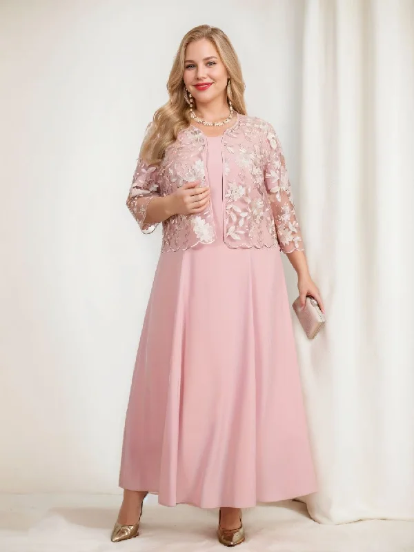 A-Line/Princess 3/4 Sleeves Tea-Length Plus Size Mother of the Bride Dresses with Appliques & Jacket Rayon Jacket Velvet Jacket Corduroy Jacket
