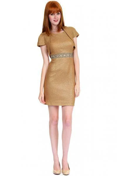 Kay Unger - 12J4428SC Short Sleeve Fitted Dress With Cropped Jacket Welt Pockets Slit Pockets Flap Pockets