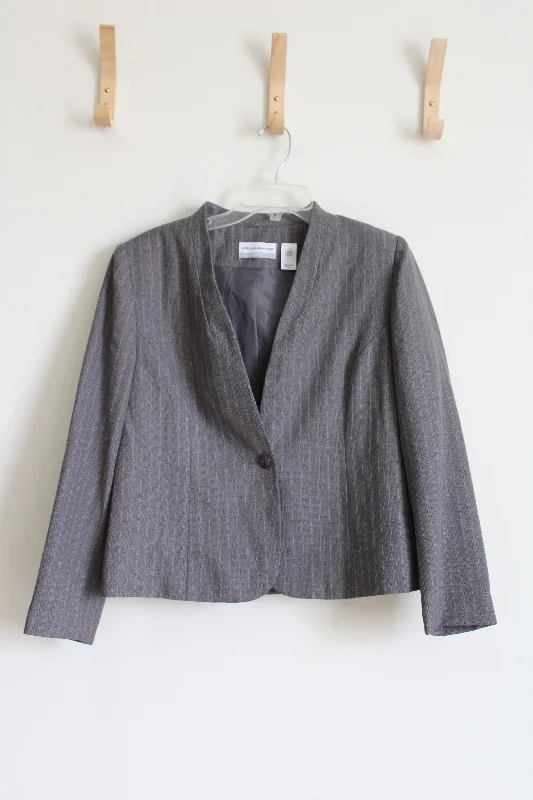 Alfred Dunner Gray Striped Jacket | 12 Petite Fleece Jacket Down Jacket Parka