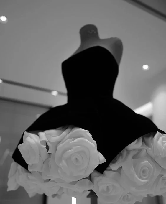 Black Strapless A-Line 3D Flower Mini Evening Party Dress, DP2813 Tunics Leisure comfortable