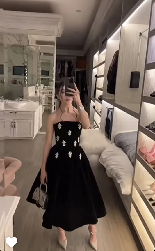 Elegant Black Strapless A-Line Long Party Dress Birthday Gown, DP3411 Tunics Versatile stylish