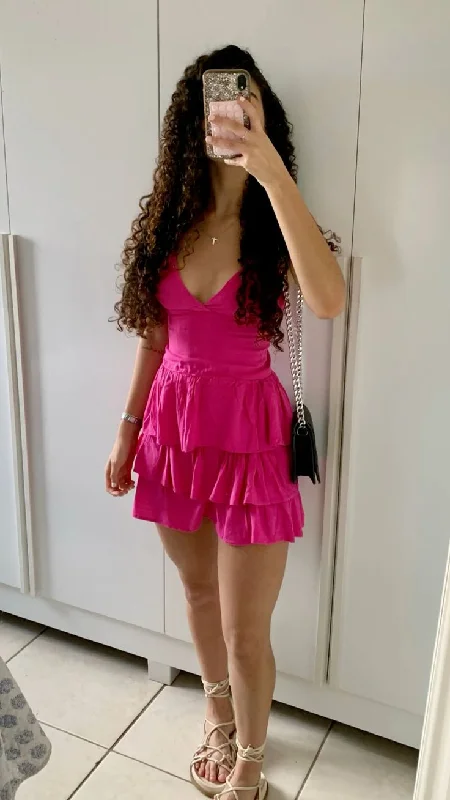 Hot Pink Straps A-Line Short Party Dress Homecoming Dress, D113 Tunics Occasion special