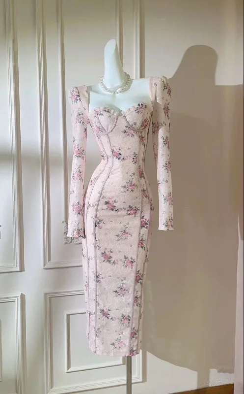 Pink Sweetheart Long Sleeves Sheath Cocktail Dress Party Dress, D221 Tunics Hiking breathable