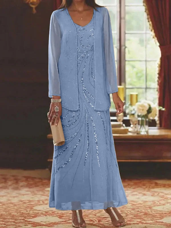 Sheath/Column Mother of the Bride  & Groom Dresses with Jacket & Sequins Hoodie Zip-Up Jacket Button-Up Jacket
