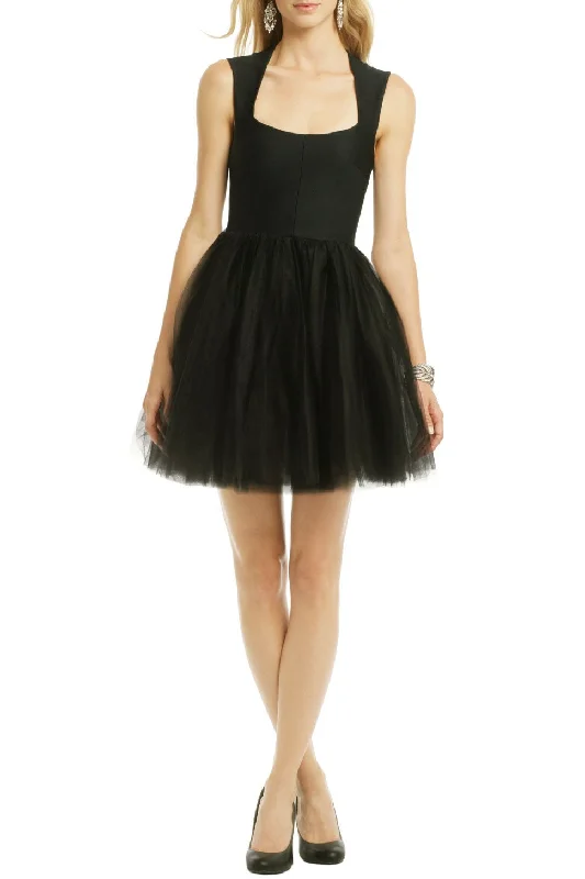 Square Neck Black Short Homecoming Party Dress with Tulle Skirt Tunics stripes playful