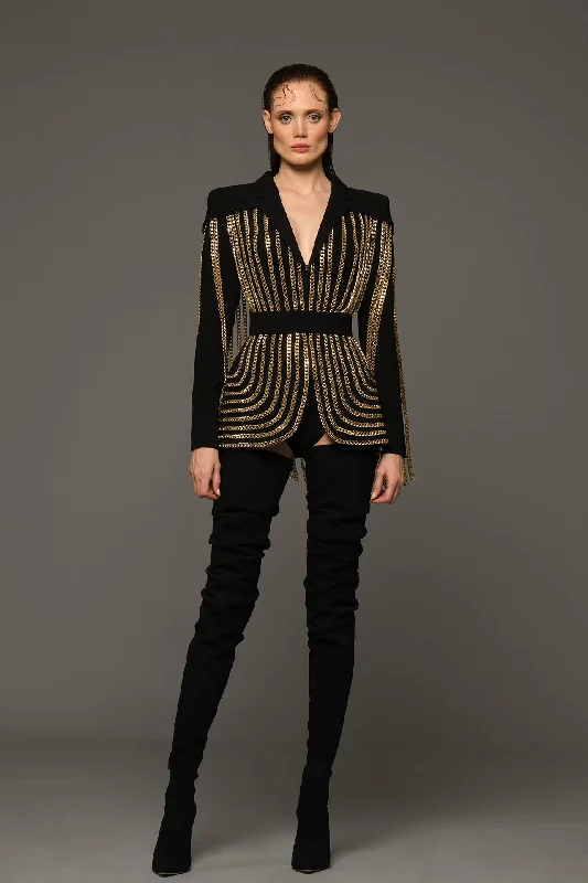 Crepe blazer featuring gold chains Linen Women's Suit