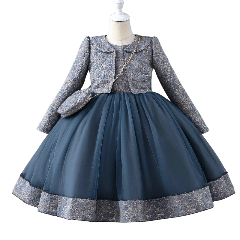 Elegant Blue Dress with Lace Jacket Trench Coat Raincoat Waterproof Jacket