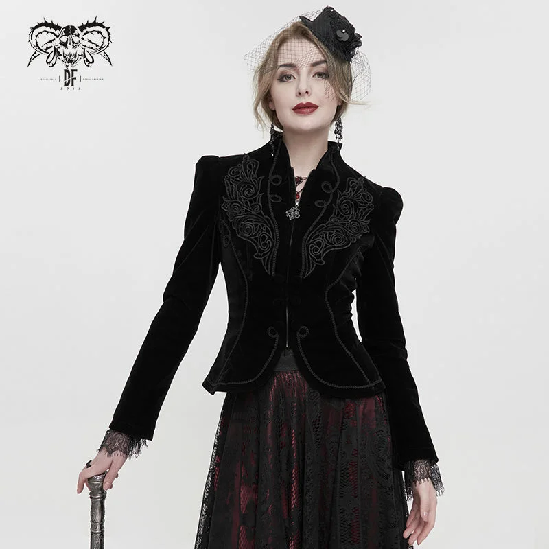 CT19301 women black gothic short jacket Elasticated Jacket Padded Jacket Insulated Jacket