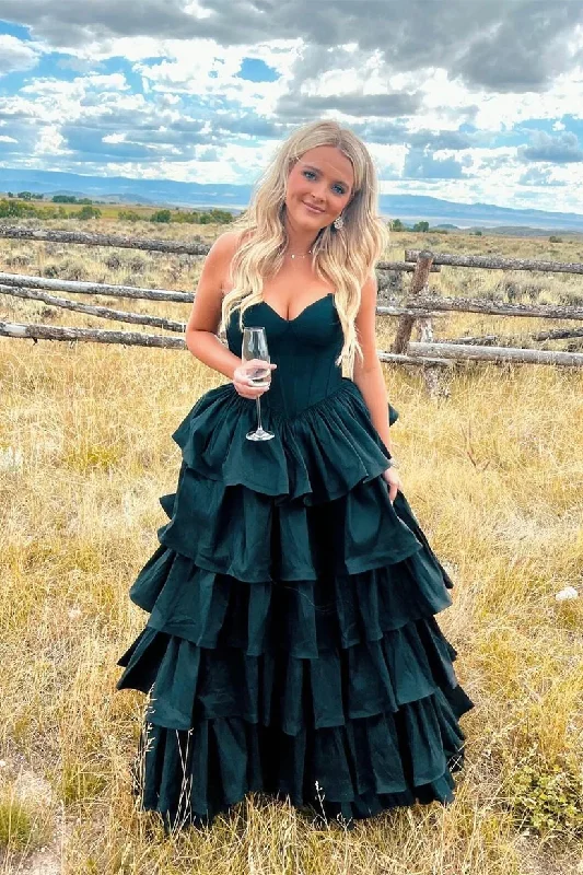 Sweetheart Dark Green Ruffles A-line Formal Party Dress, DP2011 Halter Neckline Beach