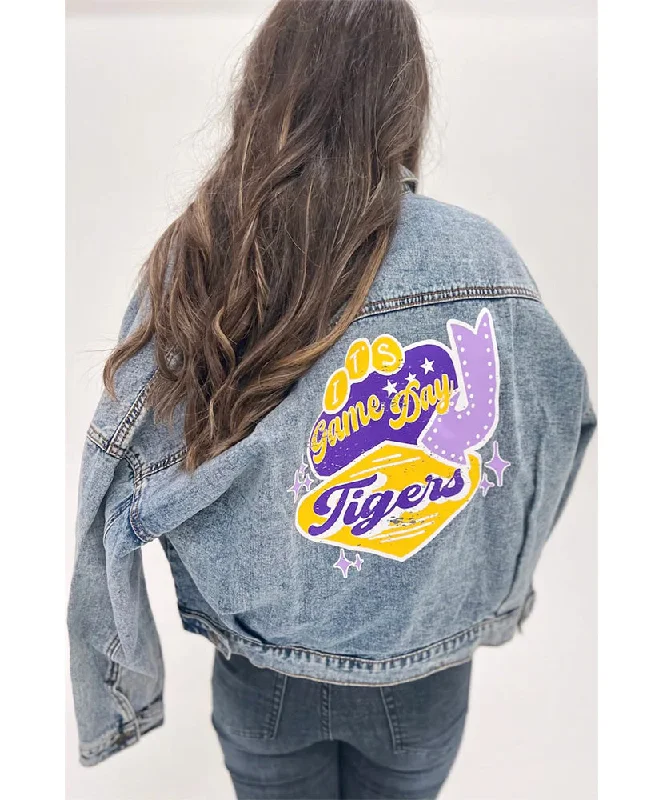 LSU It's Gameday Denim Jacket Zippered Jacket Buttoned Jacket Snapped Jacket