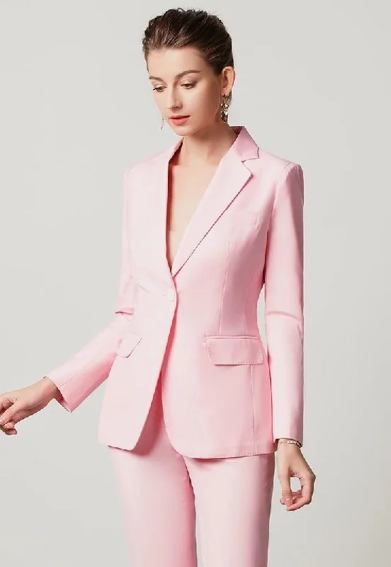 Pink Satin Single Button Blazer Women's Elegant Suit