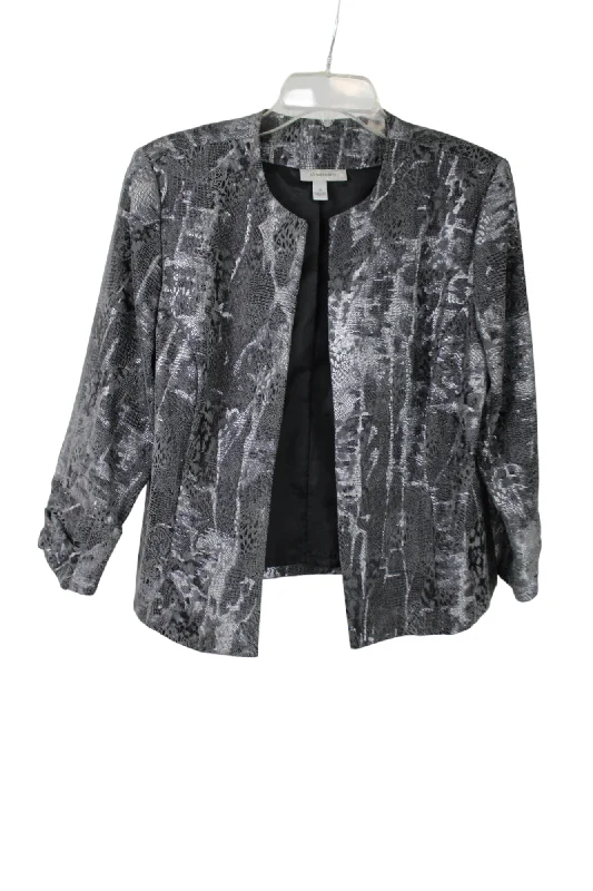 Dresbarn Gray Patterned Light Jacket | M One-Shoulder Jacket Off-the-Shoulder Jacket Asymmetrical Jacket