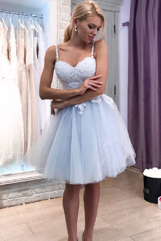 Lace Sweetheart Dusty Tulle Homecoming Party Dress with Shoulder Straps Tunics Chic elegant