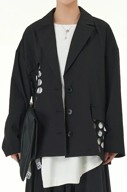 Black Blazer With Circle Cut Work Women's Designer Suit