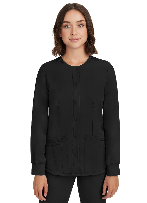 Snap-Up Round Neck Jacket Megan Jacket Welt Pockets Slit Pockets Flap Pockets