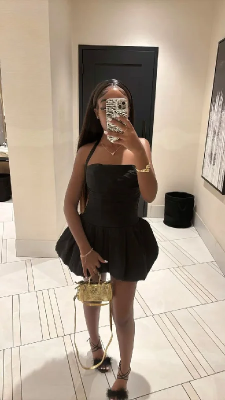 Black Halter Neck A-Line Short Party Dress Homecoming Dress Birthday Dress, D409 Tunics Polka dots