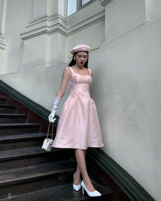 Sweet Pink Strpas A-Line Knee Length Party Dress,DP1823 Pencil Length Work
