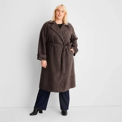 Future Collective Reese Women's Plus Winter Textured Trench Coat Jacket Herringbone Jacket Houndstooth Jacket Plaid Jacket