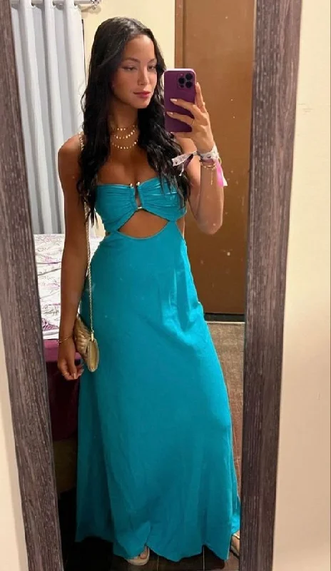 Charming Blue A-Line Long Party Dress Wedding Guest Dress, DP2773 Tunics Business professional
