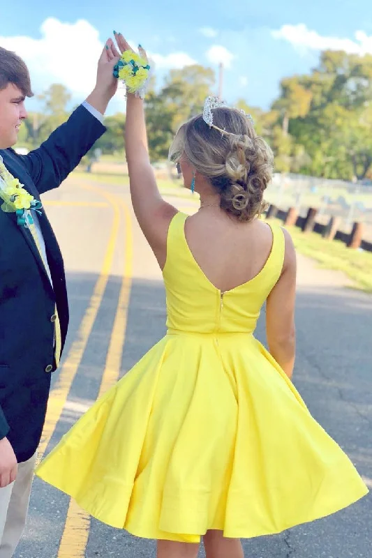 V-neck Satin Girls Homecoming Party Dresses for Senior High School Tunics New arrival